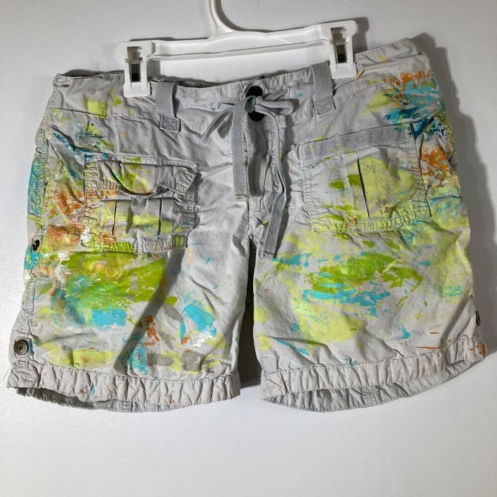 Womens American‎ Eagle Utility Shorts Paint Thrashed Cotton Tan S